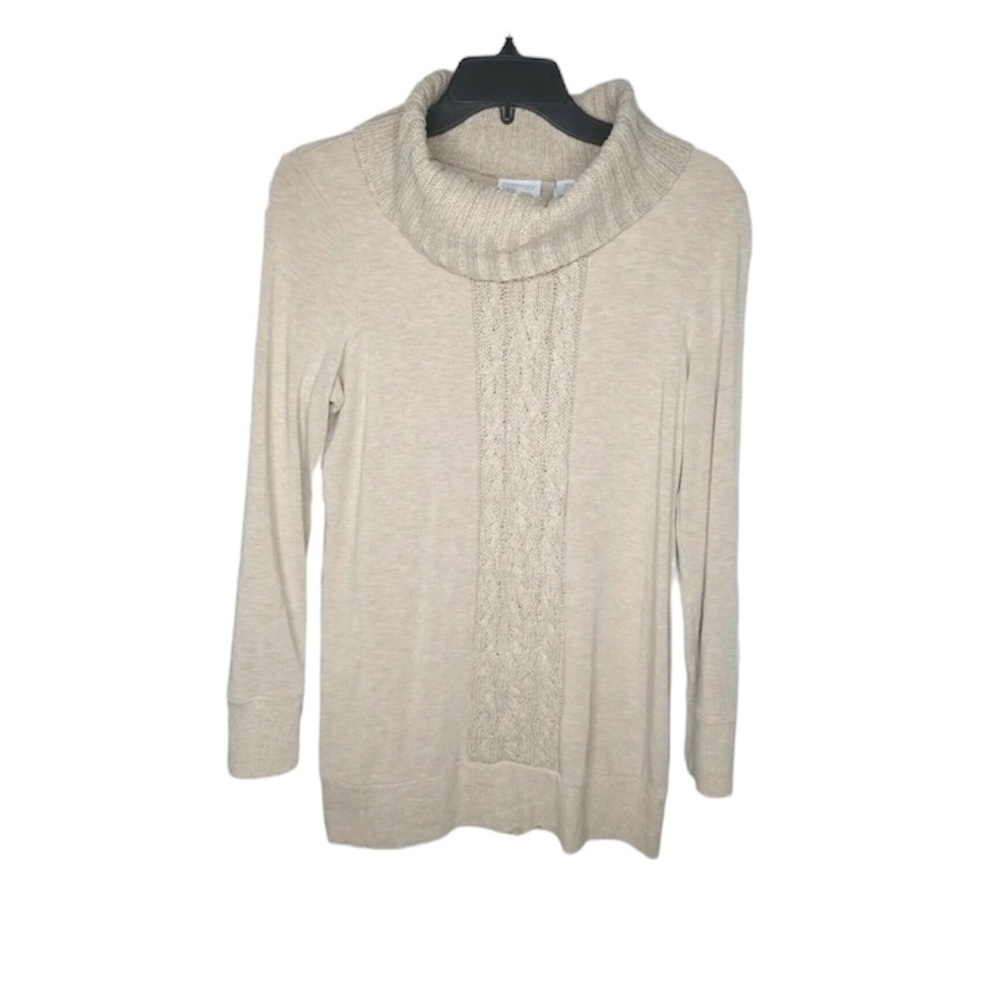 Chico’s Zenergy Oatmeal Turtleneck Mixed Media Cable Knit Long Sleeve Tunic Sz0